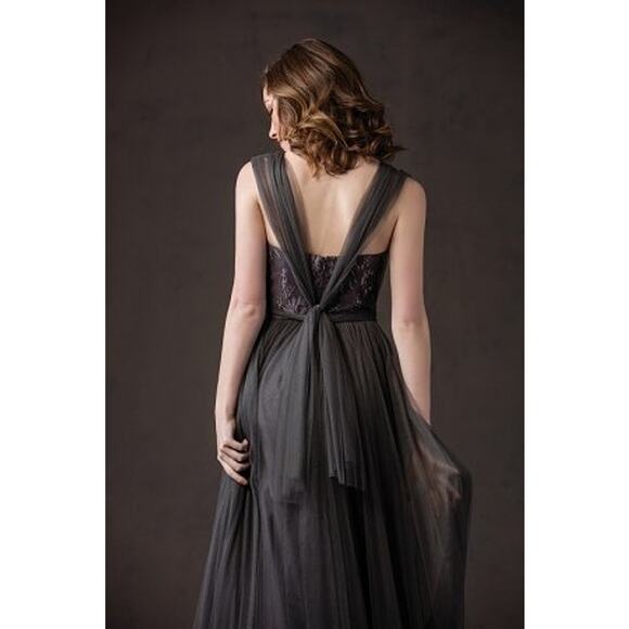 2708 NWT L184063 Belsoie Long Sweetheart Strapless Soft Tulle & Metallic Lace - Picture 4 of 6